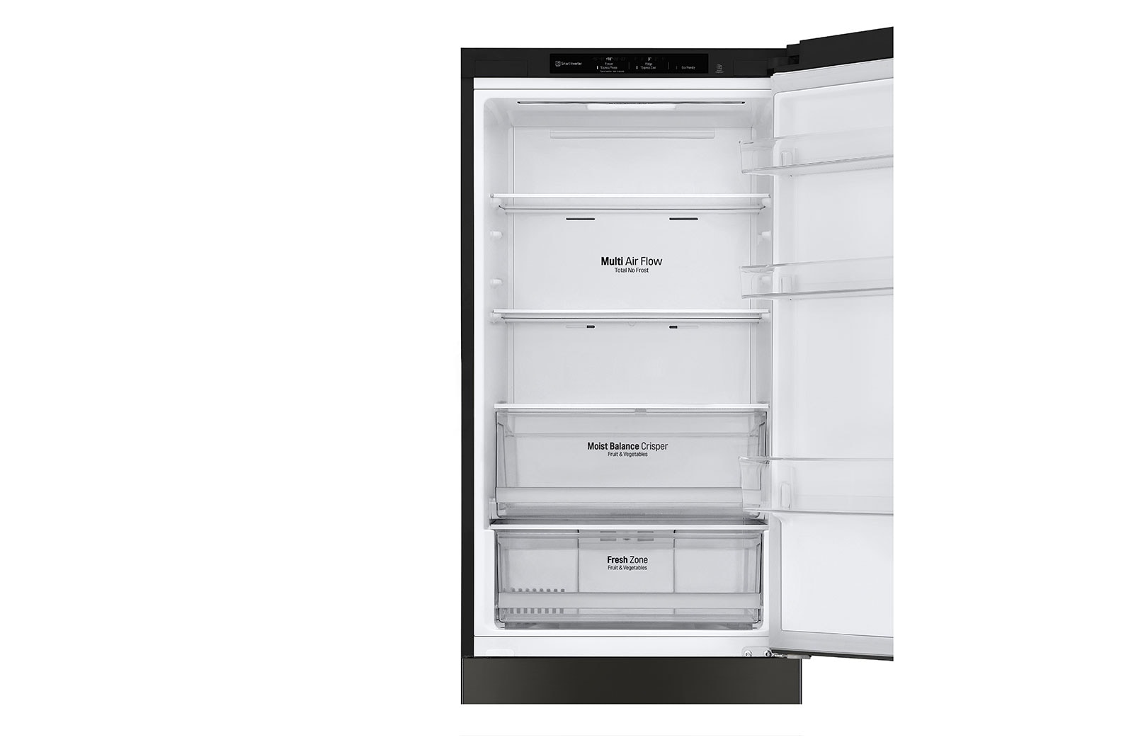 LG 341L Tall Fridge Freezer Black Steel Total No Frost, GBB61BLJEC