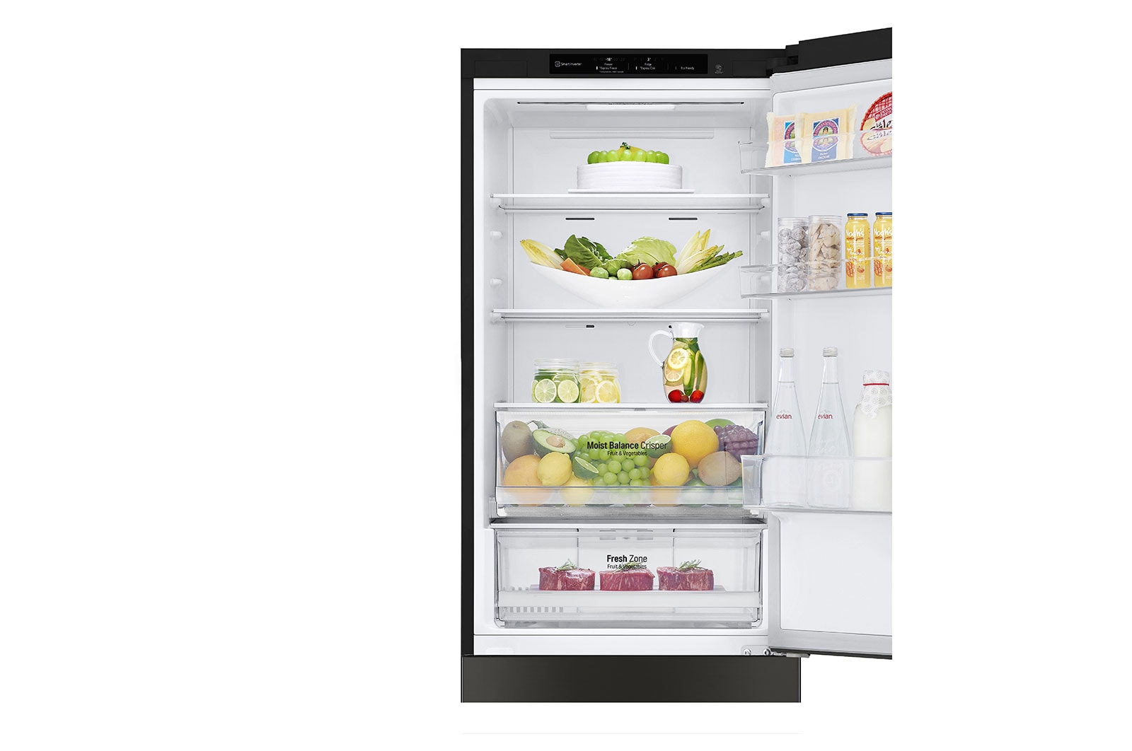 LG 341L Tall Fridge Freezer Black Steel Total No Frost, GBB61BLJEC