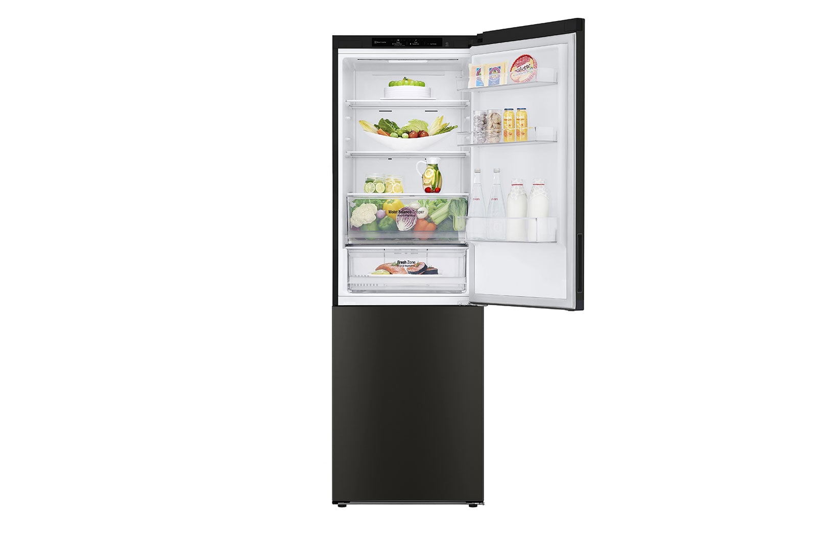 LG 341L Tall Fridge Freezer Black Steel Total No Frost, GBB61BLJEC