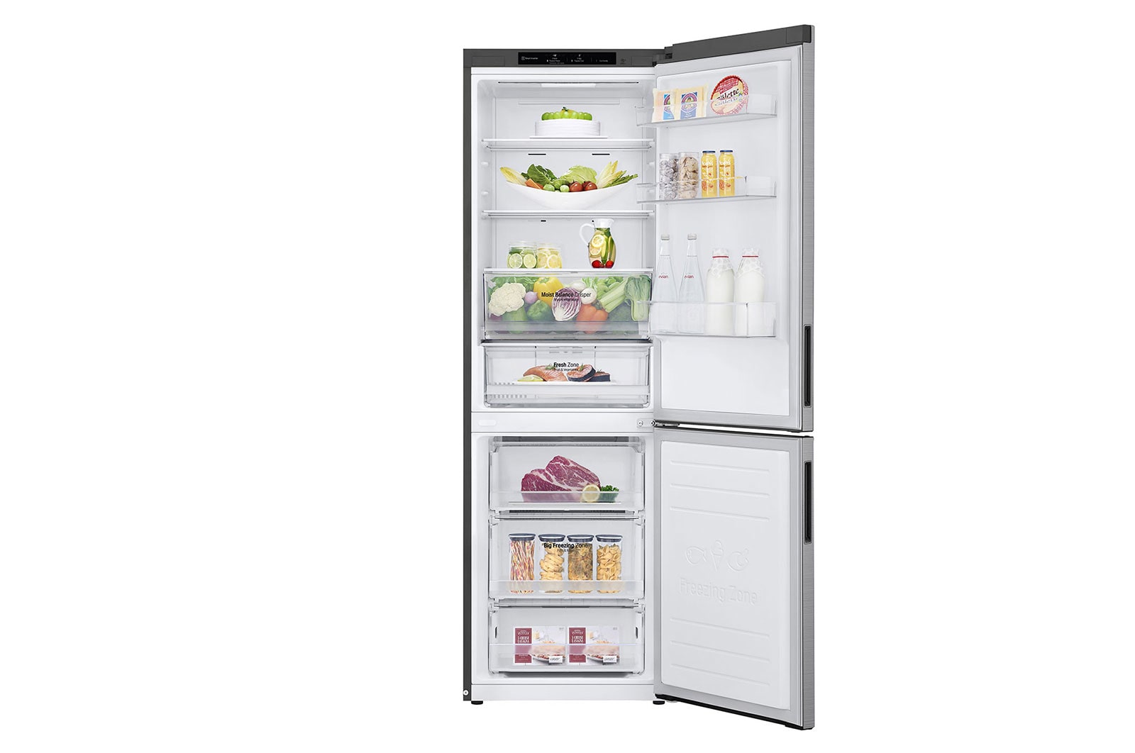 LG 341L Tall Fridge Freezer Total No Frost, Shiny Steel, GBB61PZJEC