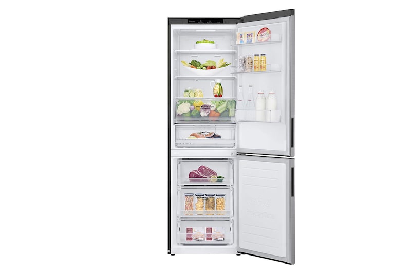 LG 341L Tall Fridge Freezer Total No Frost, Shiny Steel, GBB61PZJEC