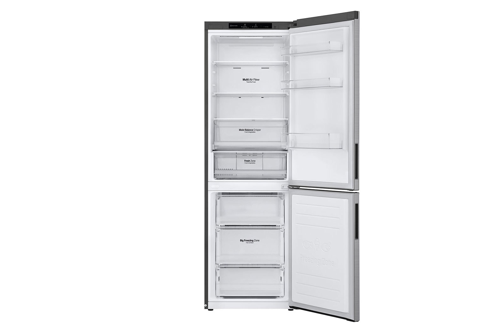 LG 341L Tall Fridge Freezer Total No Frost, Shiny Steel, GBB61PZJEC