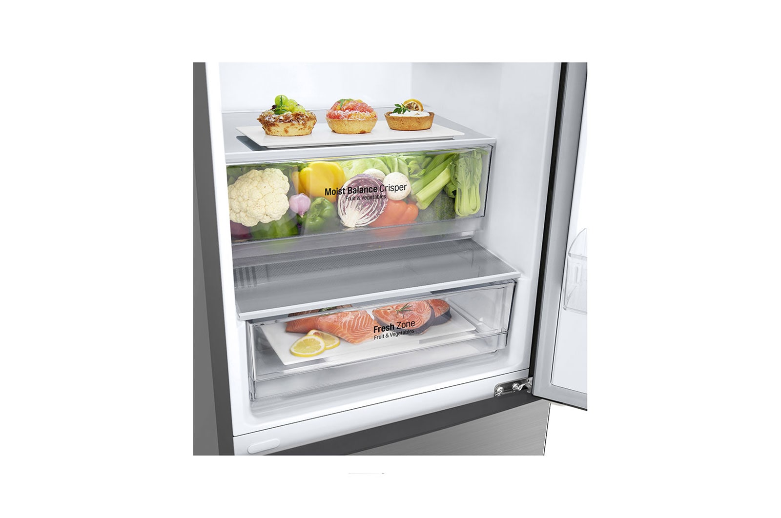 LG 341L Tall Fridge Freezer Total No Frost, Shiny Steel, GBB61PZJEC