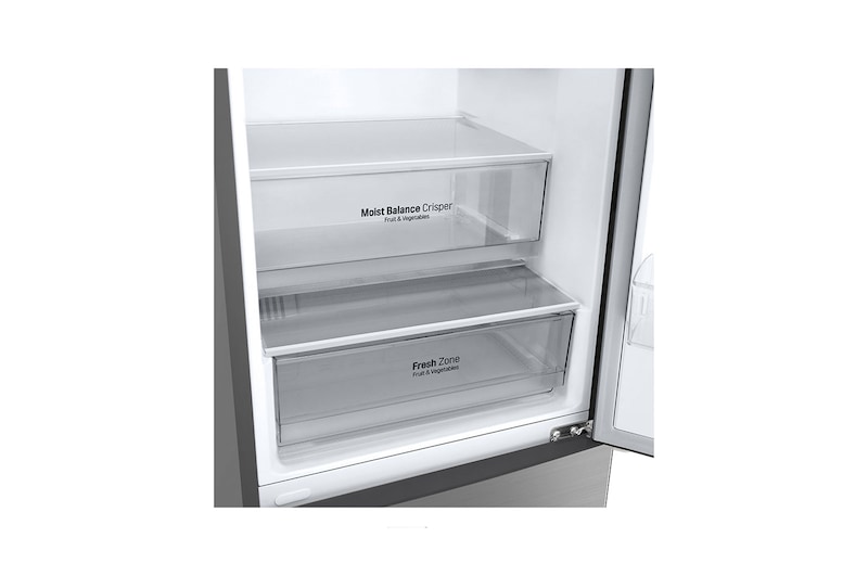 LG 341L Tall Fridge Freezer Total No Frost, Shiny Steel, GBB61PZJEC