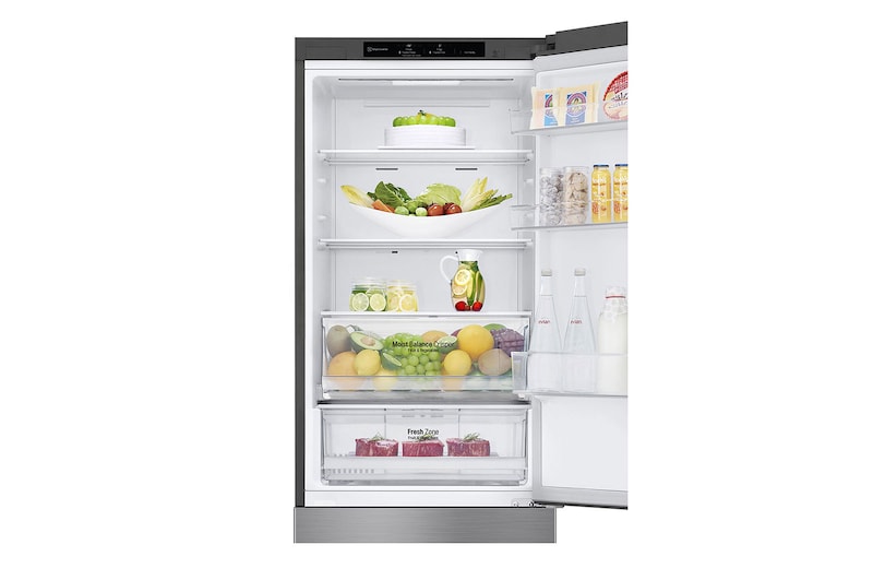 LG 341L Tall Fridge Freezer Total No Frost, Shiny Steel, GBB61PZJEC