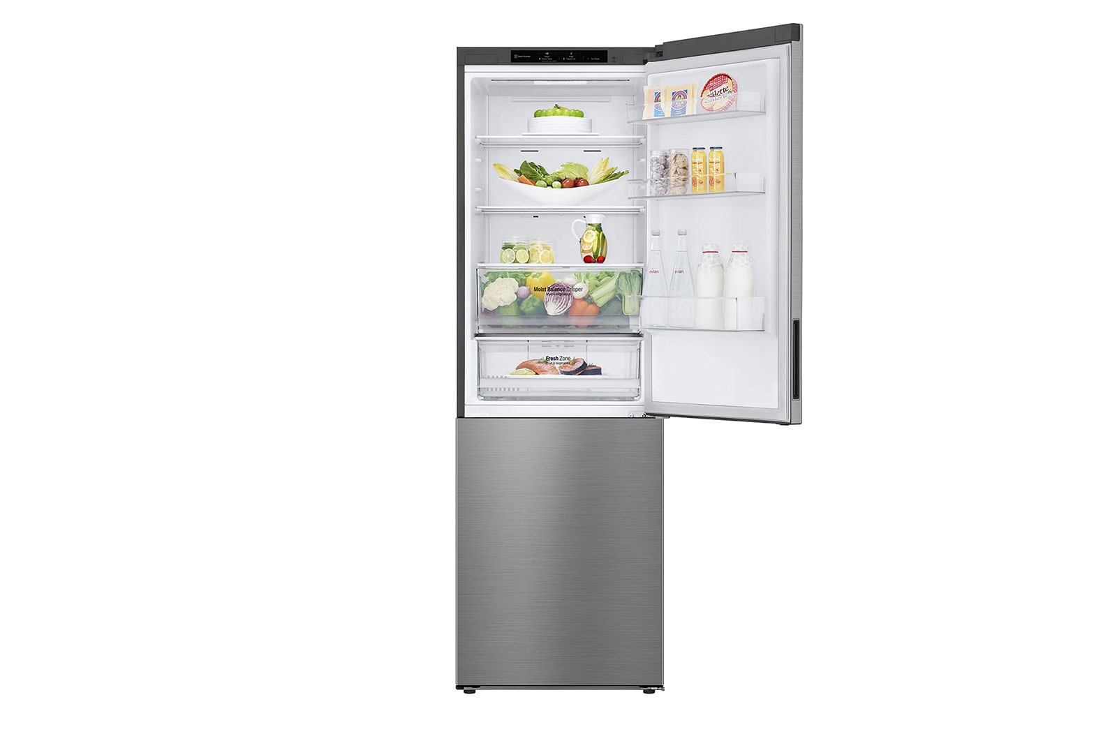 LG 341L Tall Fridge Freezer Total No Frost, Shiny Steel, GBB61PZJEC