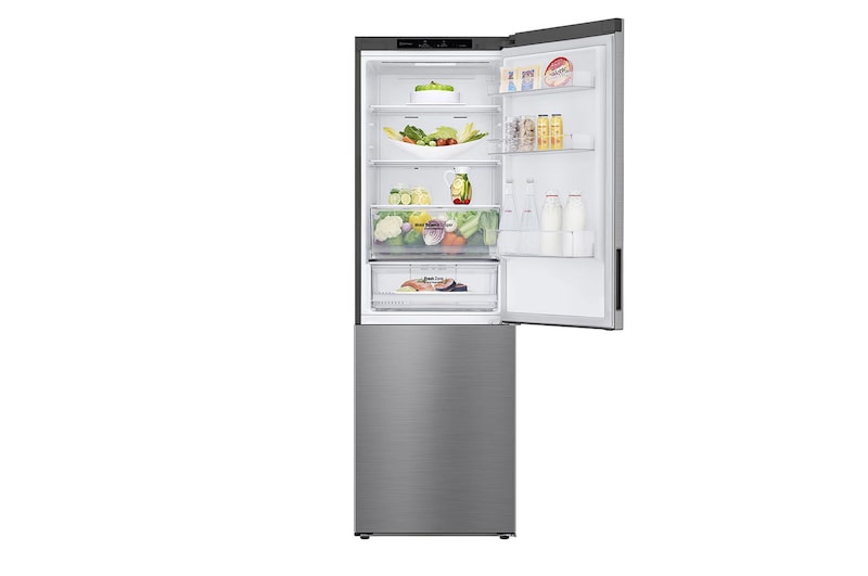 LG 341L Tall Fridge Freezer Total No Frost, Shiny Steel, GBB61PZJEC