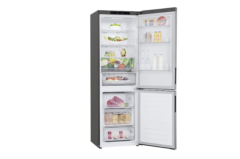 LG 341L Tall Fridge Freezer Total No Frost, Shiny Steel, GBB61PZJEC