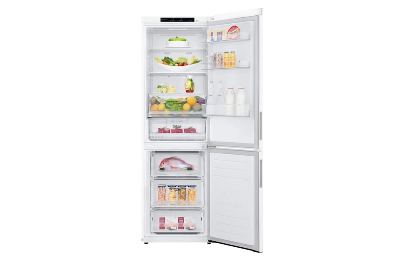 LG 341L Tall Fridge Freezer Total No Frost, Super White, GBB61SWJEC