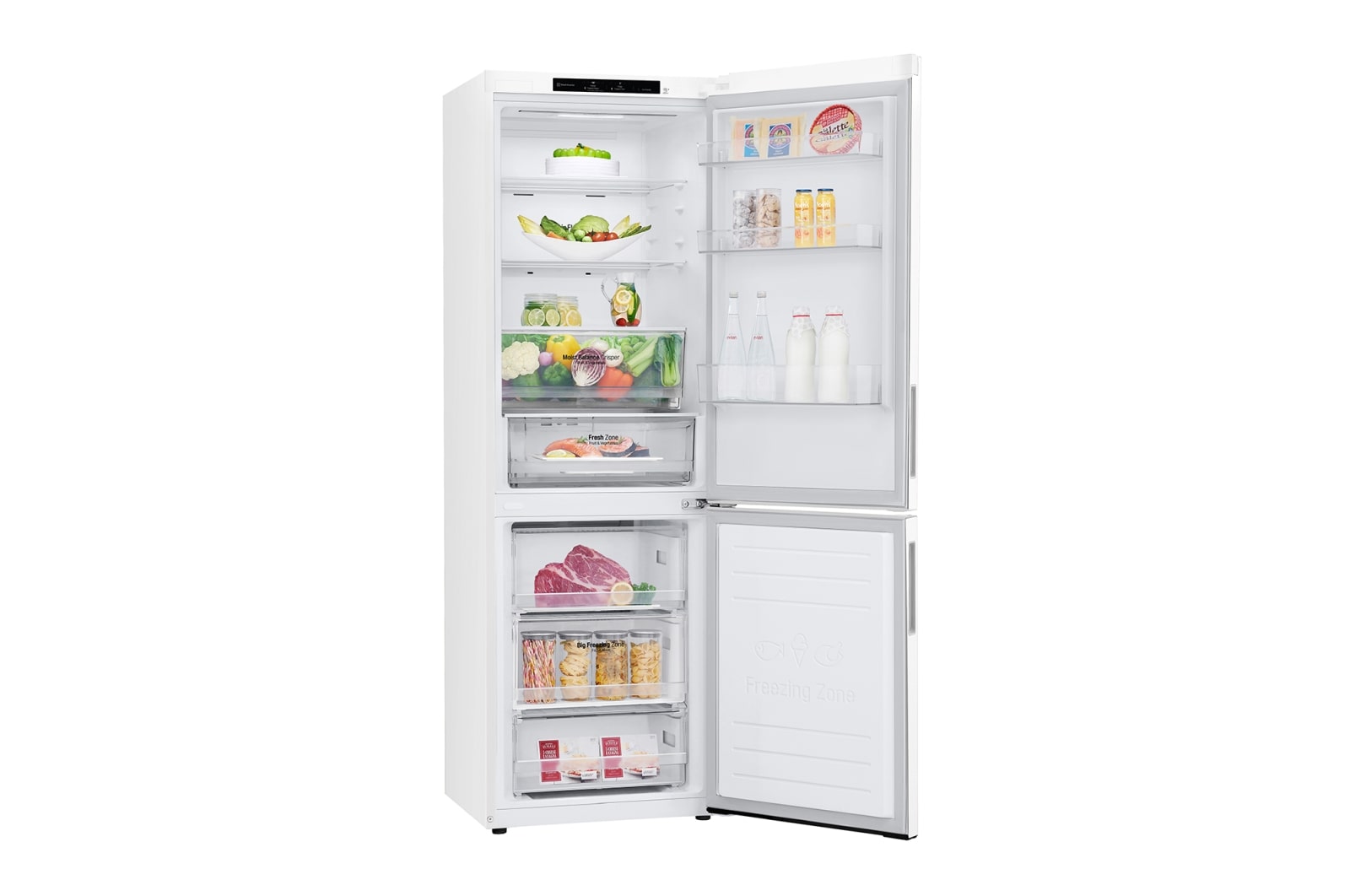 LG 341L Tall Fridge Freezer Super White Total No Frost, GBB61SWJEC