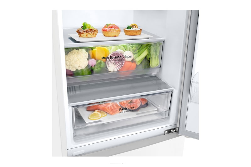 LG 341L Tall Fridge Freezer Total No Frost, Super White, GBB61SWJEC
