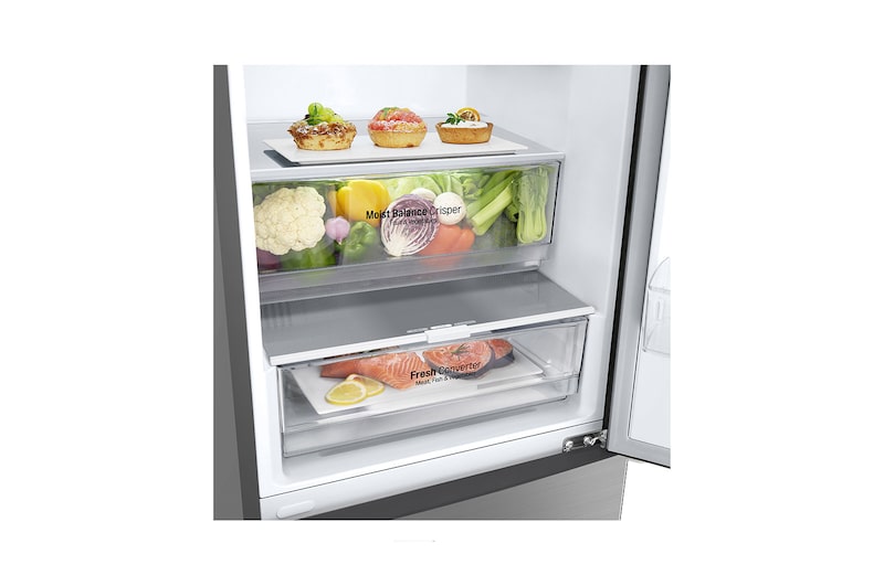 LG 384L Tall Fridge Freezer Shiny Steel Total No Frost, GBB62PZGCC