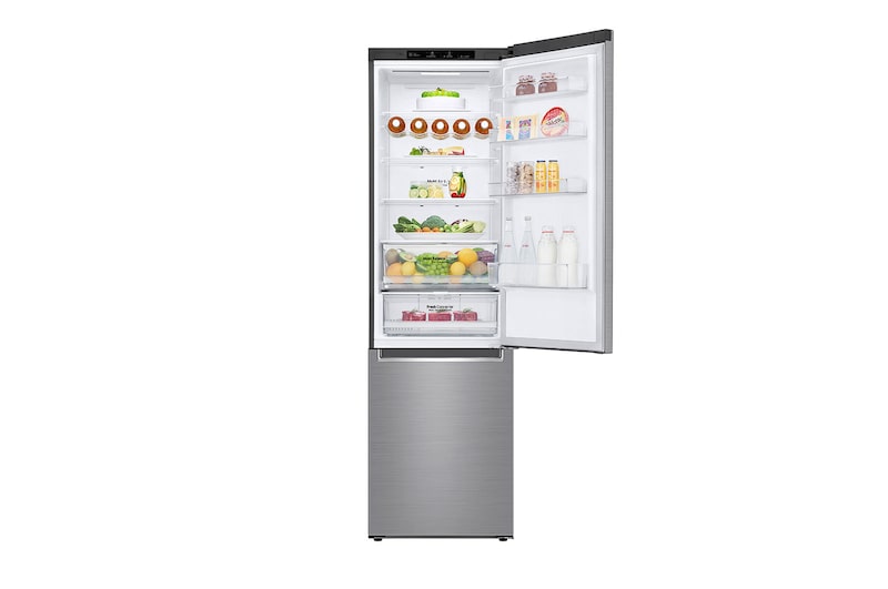 LG 384L Tall Fridge Freezer Total No Frost, Shiny Steel, GBB62PZGFN