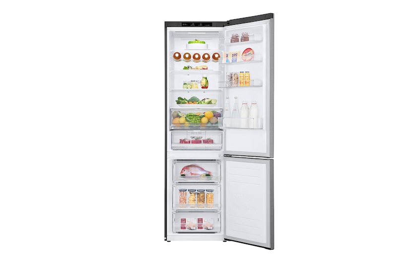 LG 384L Tall Fridge Freezer Total No Frost, Shiny Steel, GBB62PZGFN