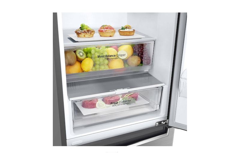 LG 384L Tall Fridge Freezer Total No Frost, Shiny Steel, GBB62PZGFN
