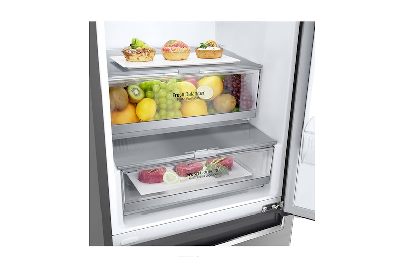 LG 384L Tall Fridge Freezer Total No Frost, Shiny Steel, GBB72PZEFN