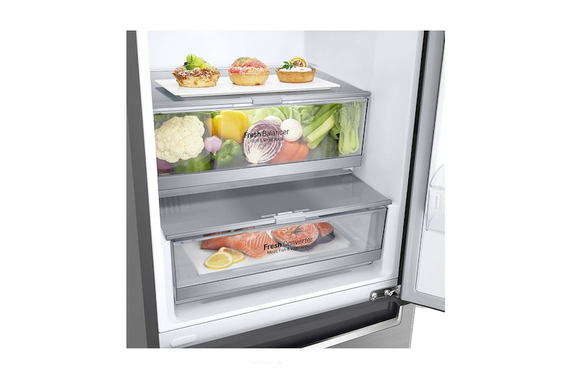 LG 384L Tall Fridge Freezer Total No Frost, Shiny Steel, GBB72PZEFN