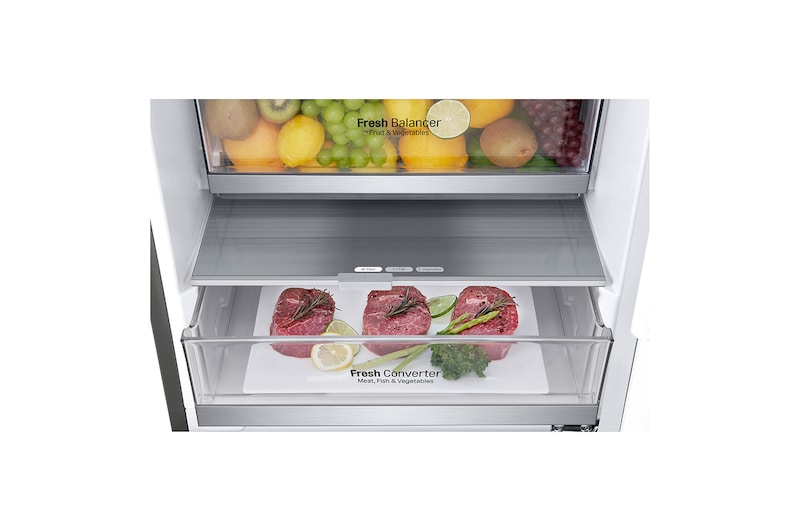 LG 384L Tall Fridge Freezer Total No Frost, Shiny Steel, GBB72PZEFN