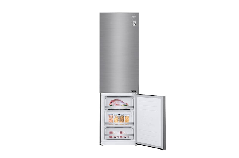 LG 384L Tall Fridge Freezer Total No Frost, Shiny Steel, GBB72PZEFN