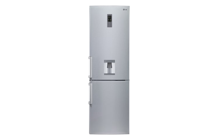 Front view of PREMIUM STEEL COMBI FRIDGE FREEZER WITH WATER DISPENSER GBF539NSQWB