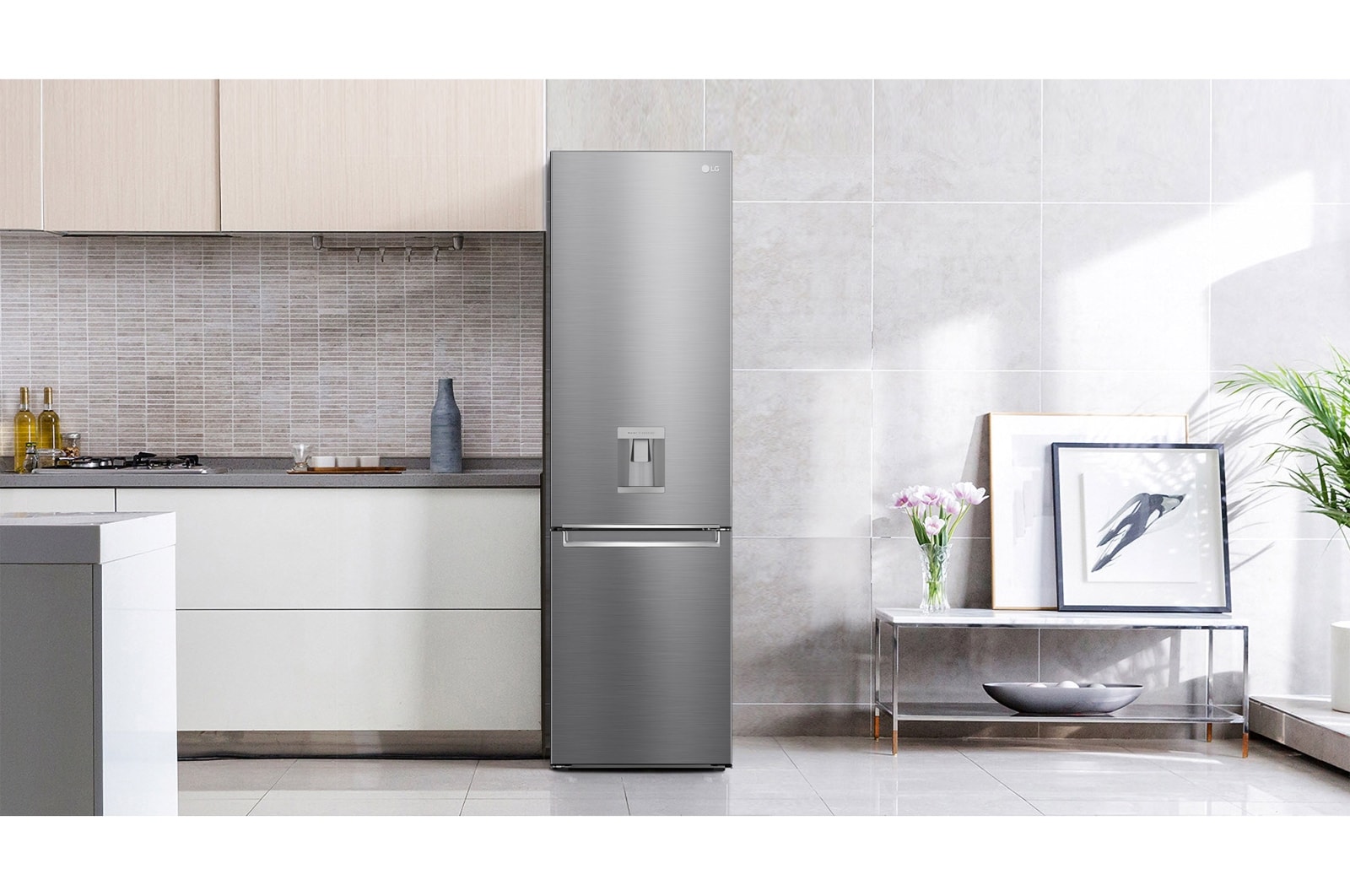 LG 383L Tall Fridge Freezer Shiny Steel Water Dispenser, GBF62PZJMN