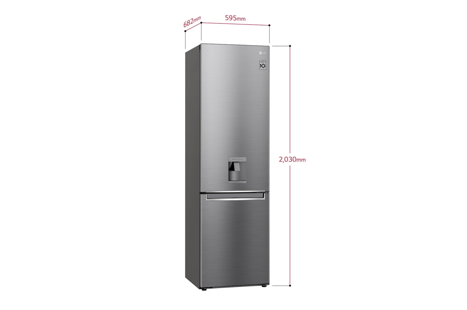 LG 383L Tall Fridge Freezer Shiny Steel Water Dispenser, GBF62PZJMN