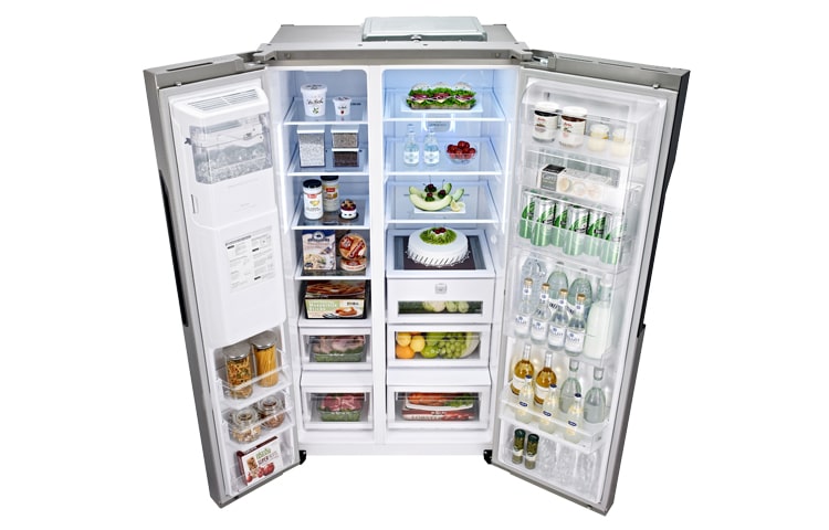 LG Brushed Steel American Style Fridge Freezer with Smart Eco Door, GS9366AEAV