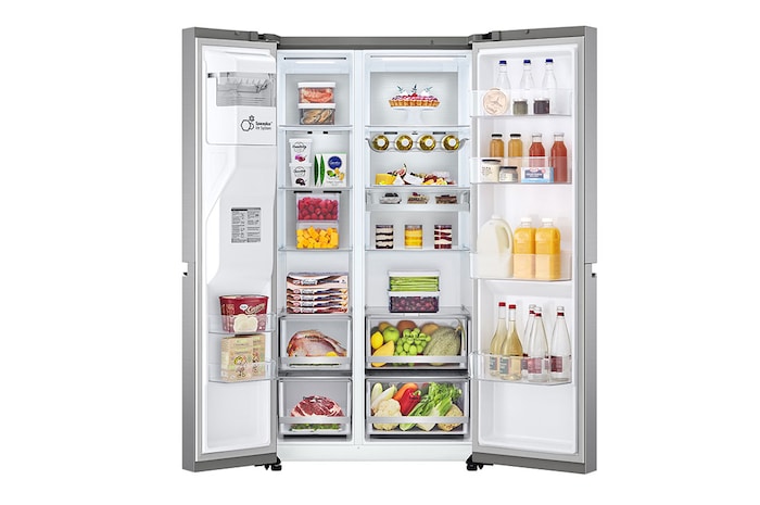 LG 635L American Style Fridge Freezer Water & Ice Dispenser, Shiny Steel, GSJV90PZAE