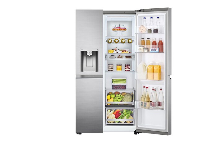 LG 635L American Style Fridge Freezer Water & Ice Dispenser, Shiny Steel, GSJV90PZAE