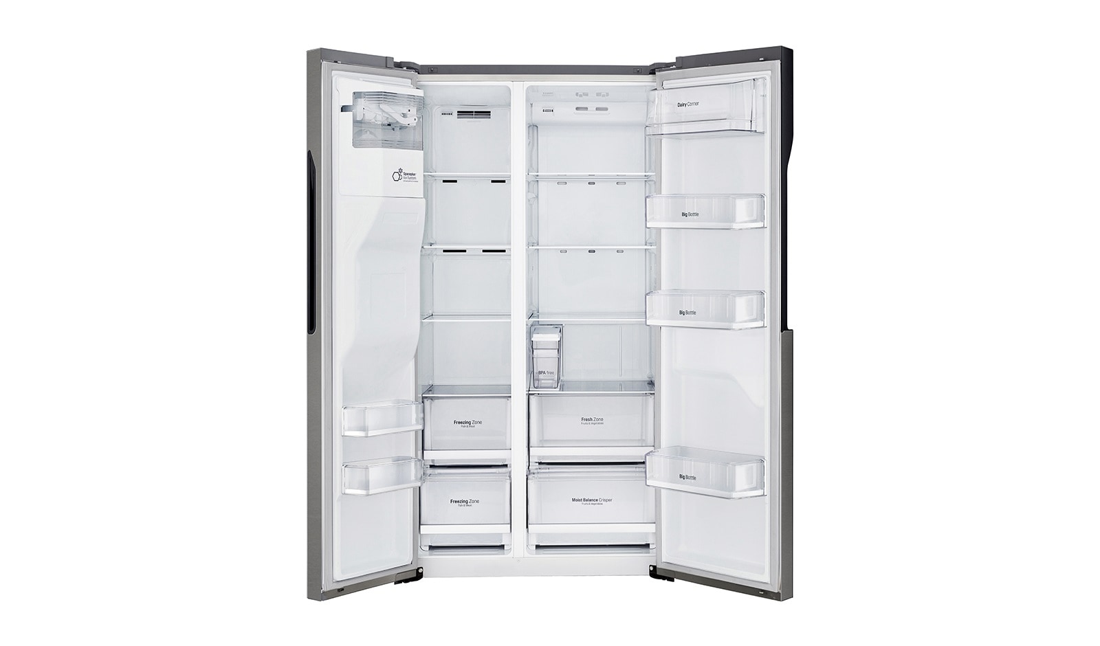 LG F rated  Refrigerator with Non-Plumbed Water and Ice Dispenser and Inverter Linear Compressor, GSL361ICEZ