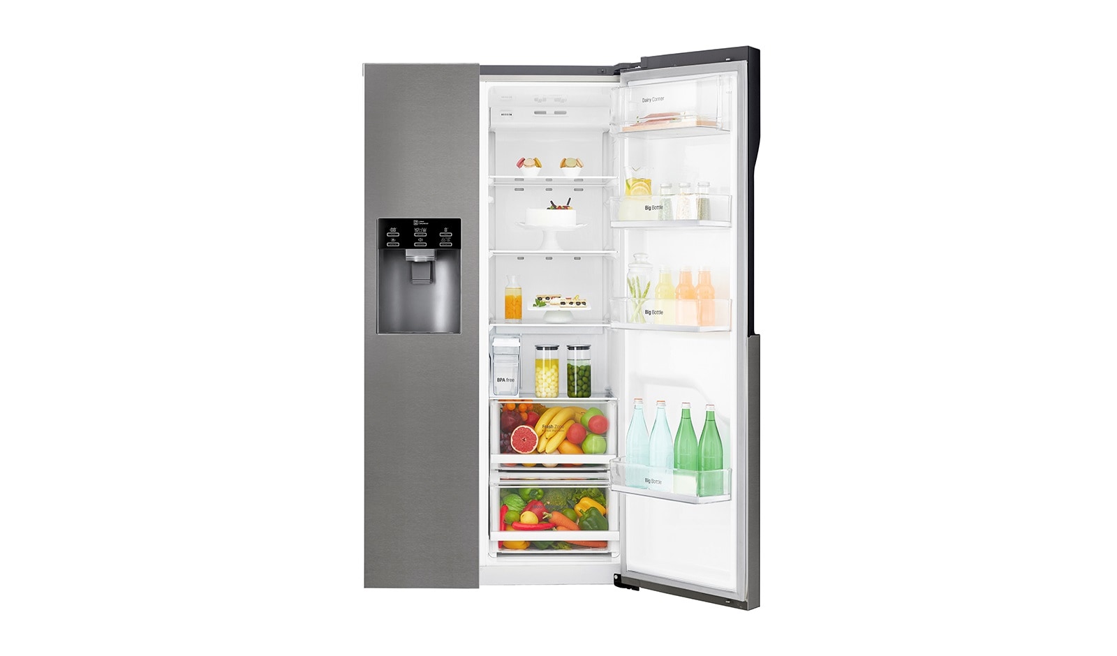 LG F rated  Refrigerator with Non-Plumbed Water and Ice Dispenser and Inverter Linear Compressor, GSL361ICEZ