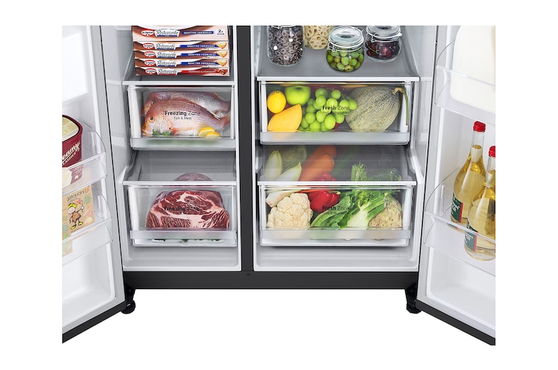 LG 635L American Style Fridge Freezer Water & Ice Dispenser, Matte Black, GSLV70MCTF