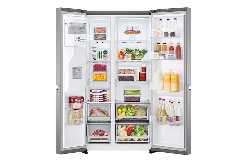 LG 635L Water & Ice Dispenser American Fridge Freezer, Shiny Steel, GSLV70PZTF