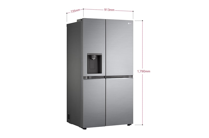 LG 635L Total No Frost American Style Fridge Freezer, Shiny Steel, GSLV71PZTF