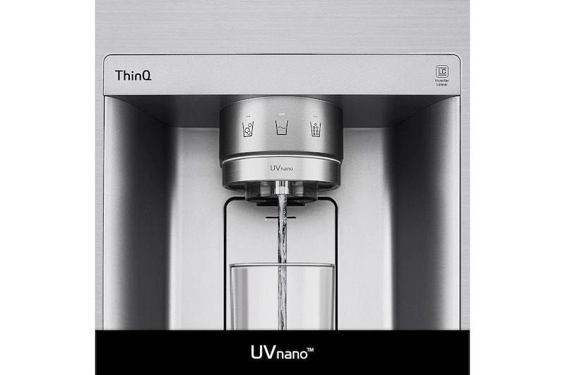 LG 635L American Style Fridge Freezer Water & Ice Dispenser, Shiny Steel, GSLV91PZAE