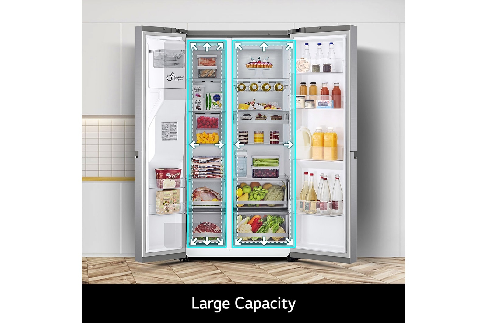 LG 635L American Style Fridge Freezer Shiny Steel Water & Ice Dispenser, GSLV91PZAE