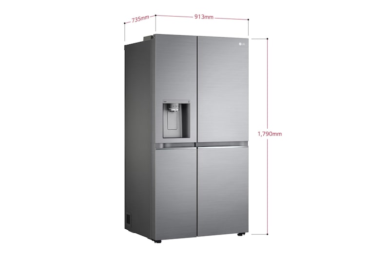 LG 635L American Style Fridge Freezer Water & Ice Dispenser, Shiny Steel, GSLV91PZAE