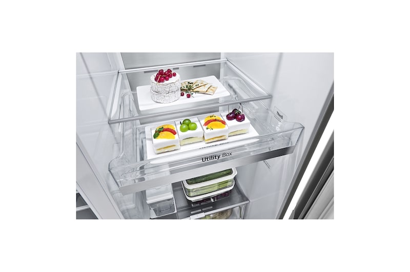 LG 635L American Style Fridge Freezer Water & Ice Dispenser, Shiny Steel, GSLV91PZAE