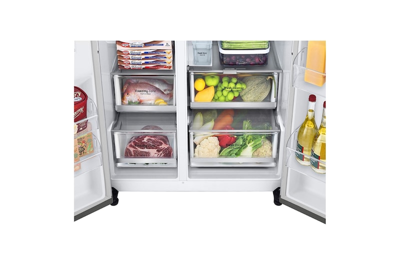 LG 635L American Style Fridge Freezer Water & Ice Dispenser, Shiny Steel, GSLV91PZAE