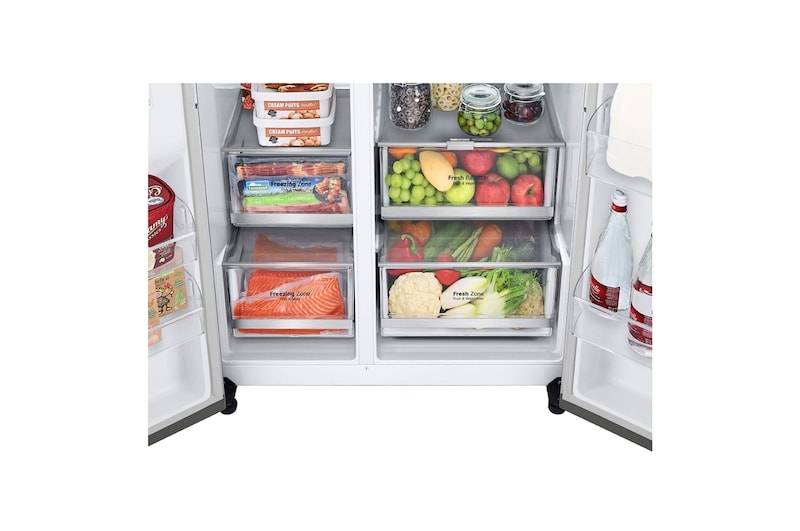 LG 655L InstaView™ American Style Fridge Freezer Total No Frost, Shiny Steel, GSQV90PZAE