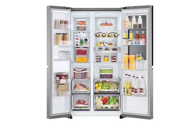 LG 655L InstaView™ American Style Fridge Freezer Total No Frost, Shiny Steel, GSQV90PZAE