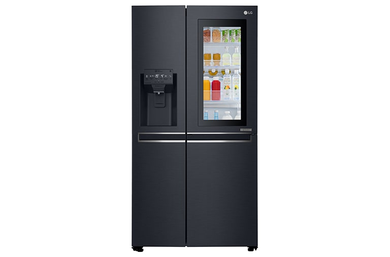 Front view of LG InstaView™ Door-in-Door® GSX960MTAZ American Style Fridge Freezer Matte Black GSX960MTAZ