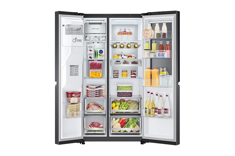 LG 635L InstaView™ American Style Fridge Freezer Matte Black Total No Frost, GSXV90MCDE