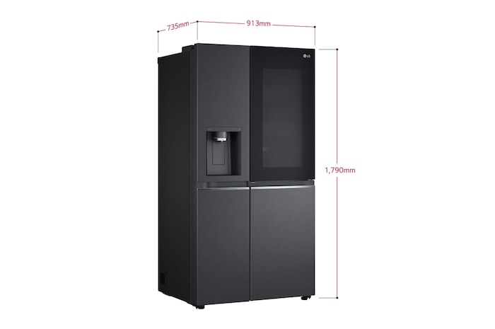 LG 635L InstaView™ American Style Fridge Freezer Matte Black Total No Frost, GSXV91MCAE