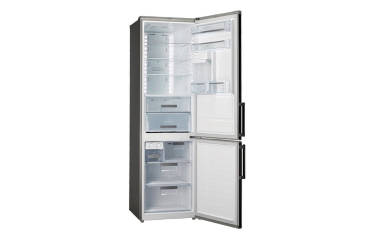 LG Two-tone design Combination fridge freezer in Black and brushed Steel, 2 metre height (Gross Capacity 423 Litres), GB7143A2PZ1