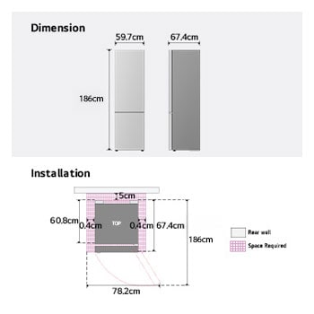 Dimension and Installation of LG bottom freezer.