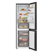 LG bottom freezer (GBBS726CEV) full door open view showing fridge and freezer compartments