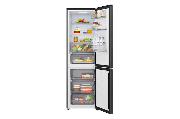 LG 333L Fridge Freezer, Essence Matte Black, GBBSJ10EEP, Door Open