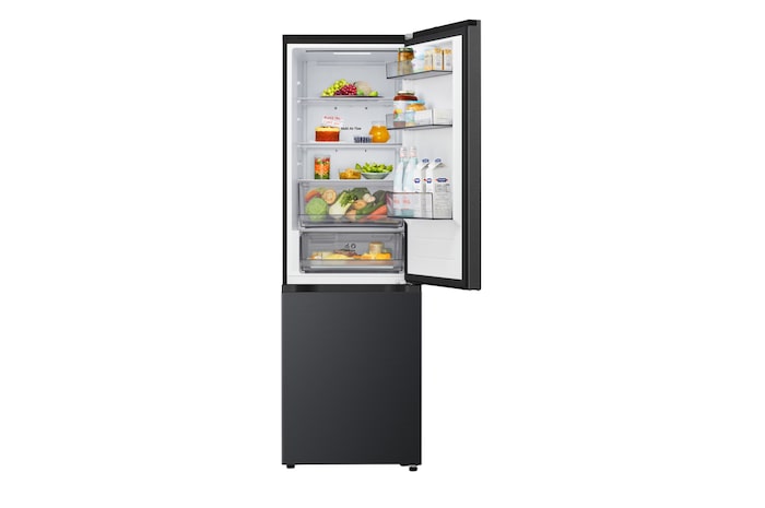 LG 333L Fridge Freezer, Essence Matte Black, GBBSJ10EEP, Door Open
