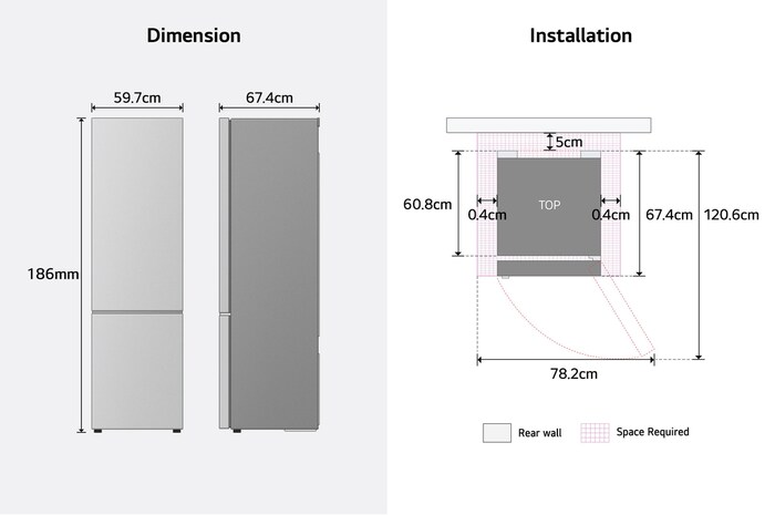 Dimension and Installation of LG bottom freezer